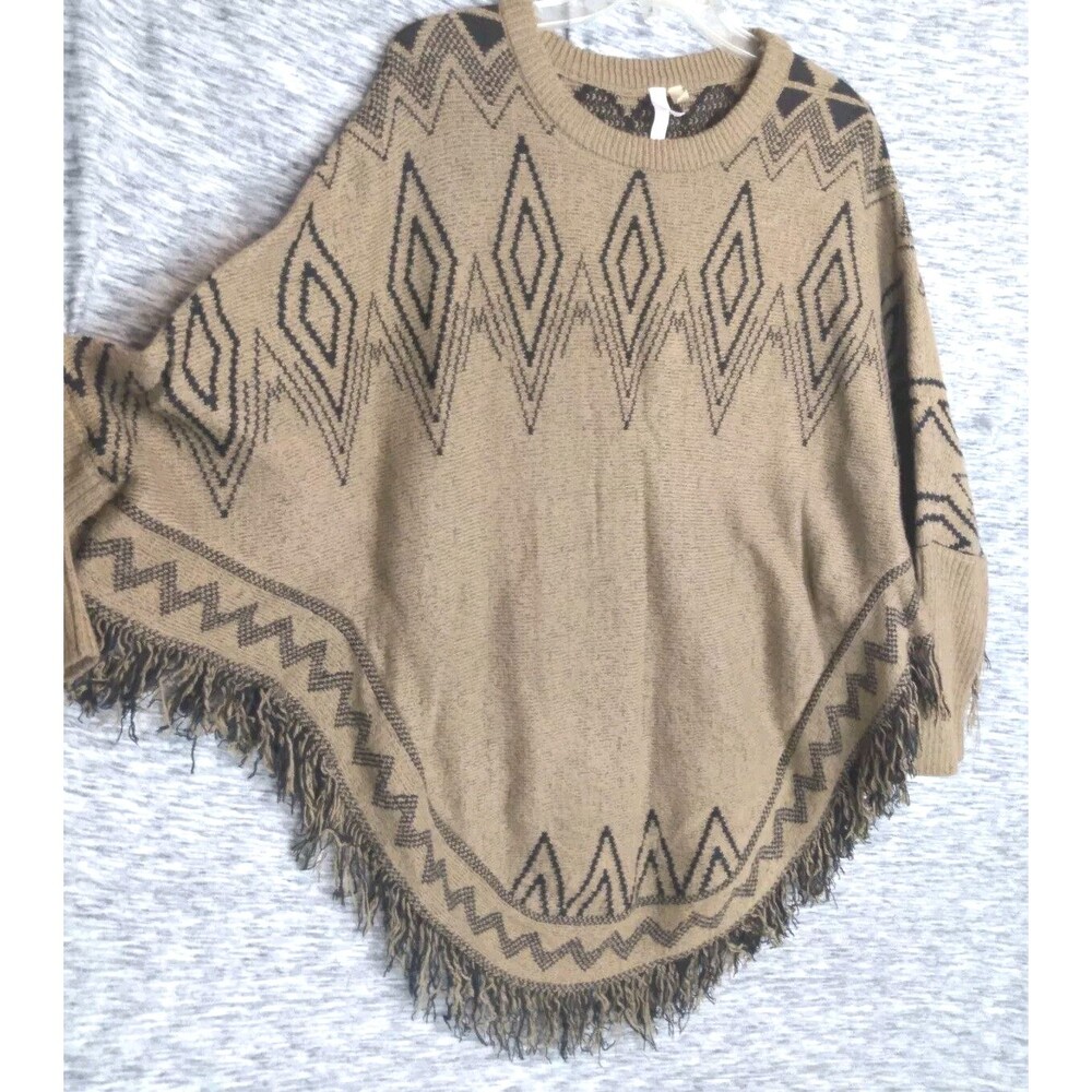 Vntg NY Collection Women’s Size M Shawl Poncho Pullover Knit Sweater W/ Sleeves